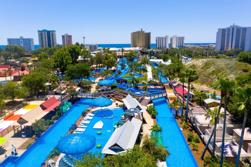Aerial view of the lazy river and Humunga river