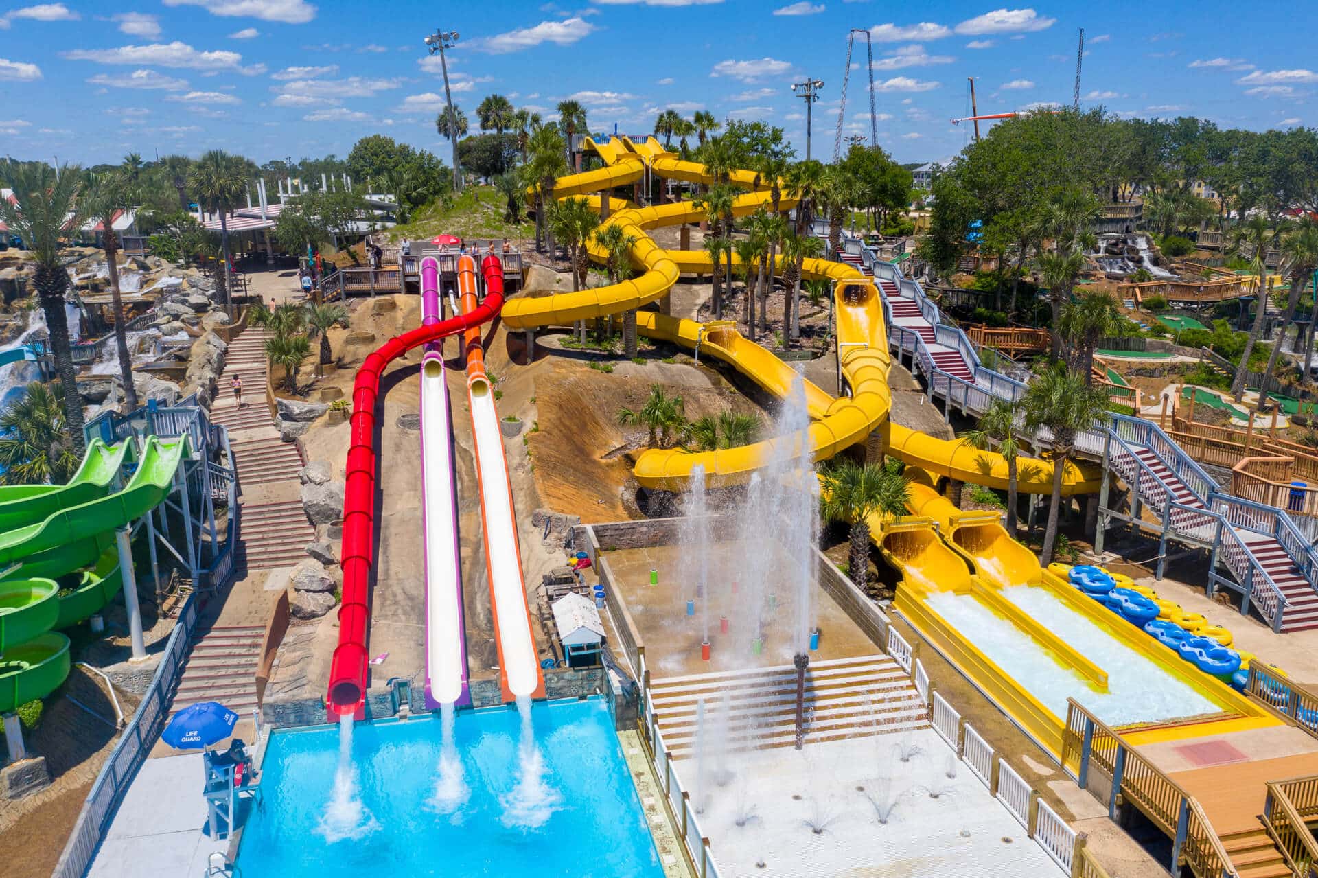 drone shot of Tiki River Run and Maui Pipeline Water slides