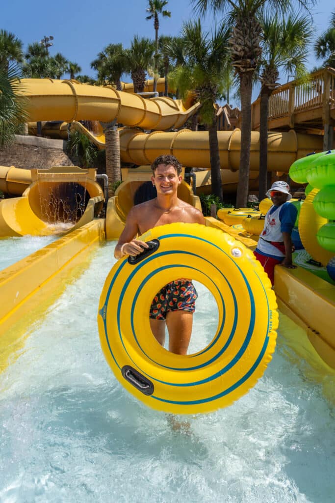 Boy with inner tube